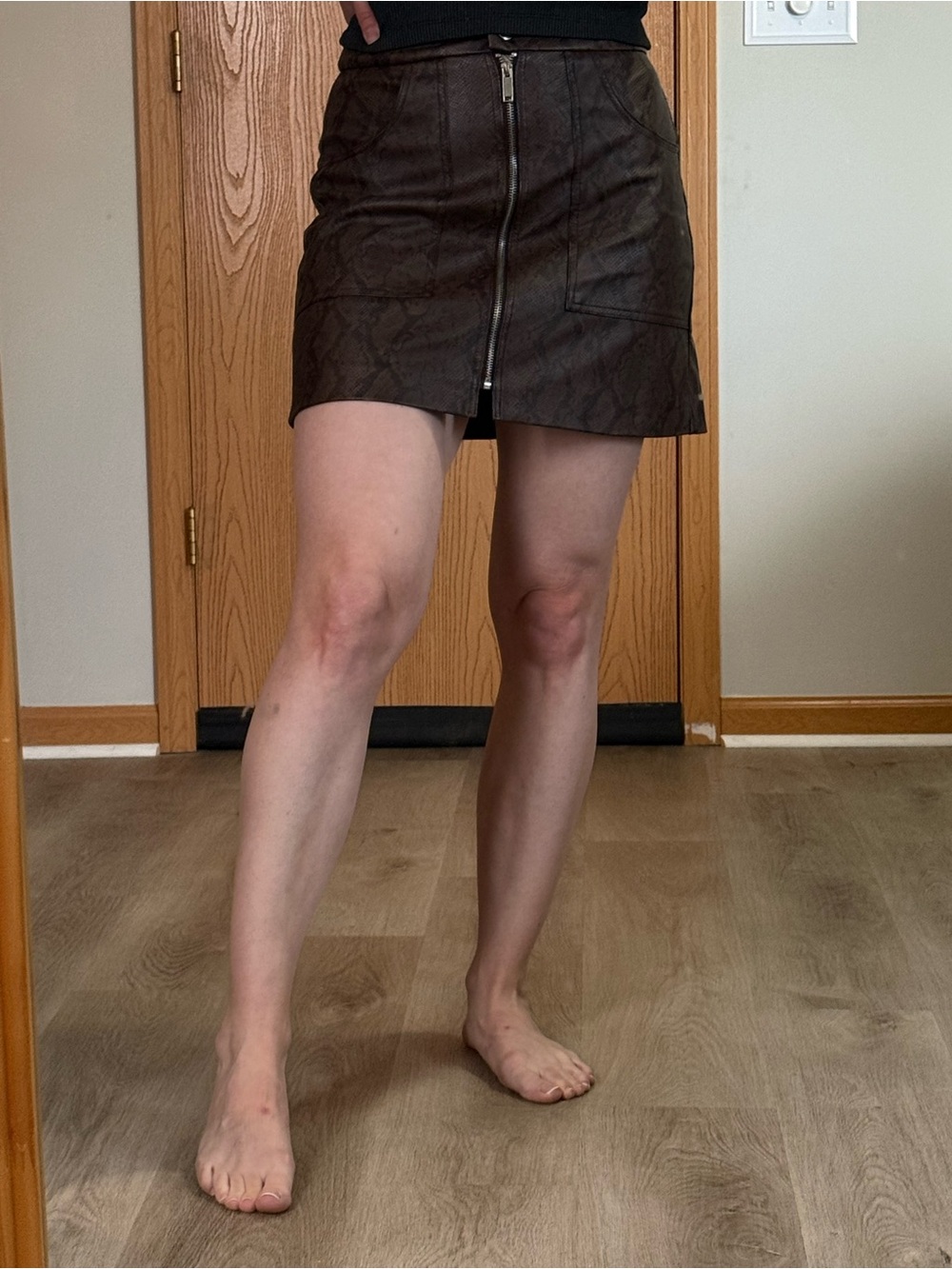 Stradivarius Snake Print Brown Faux Leather Zip-Front Mini Skirt